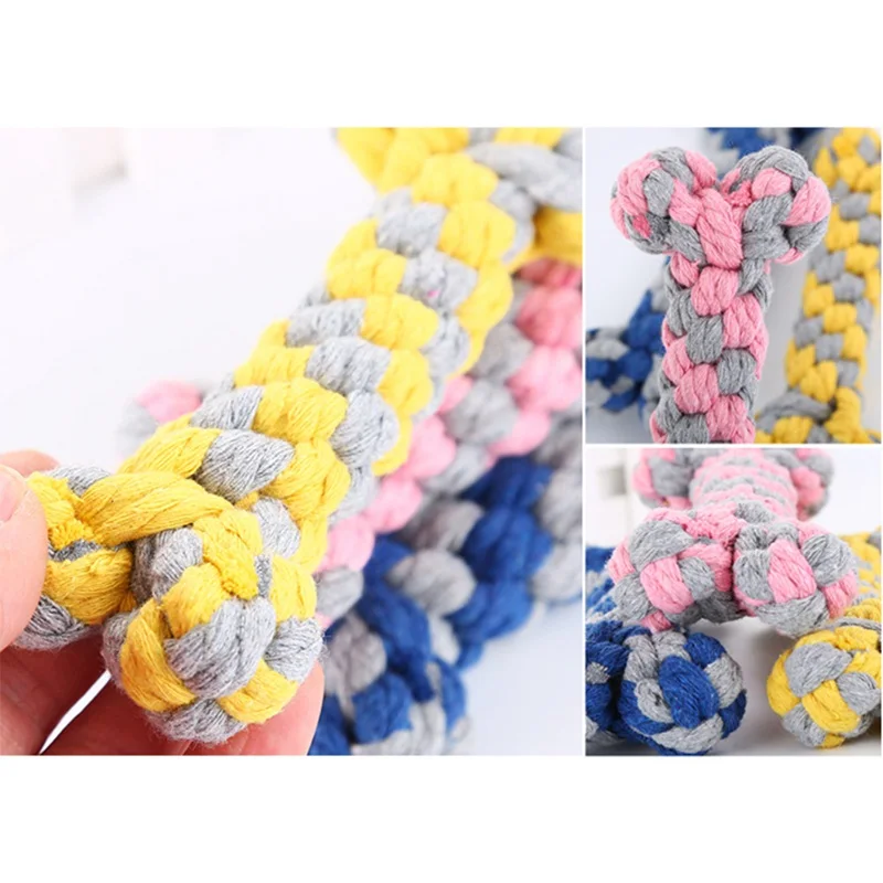 

Pet Cotton Rope Dog Toy Molars Chewing Toy Puppy Tooth Cleaning Bone Bite-Resistant Teething Toys For Small Medium Large Dogs
