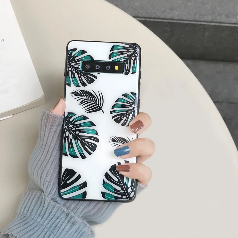 YHBBCASES Cartoon Tempered Glass Cases For Samsung Galaxy S10 S8 S9 Plus Banana Leaf Flamingo Phone Cover Note 8 9 | Мобильные