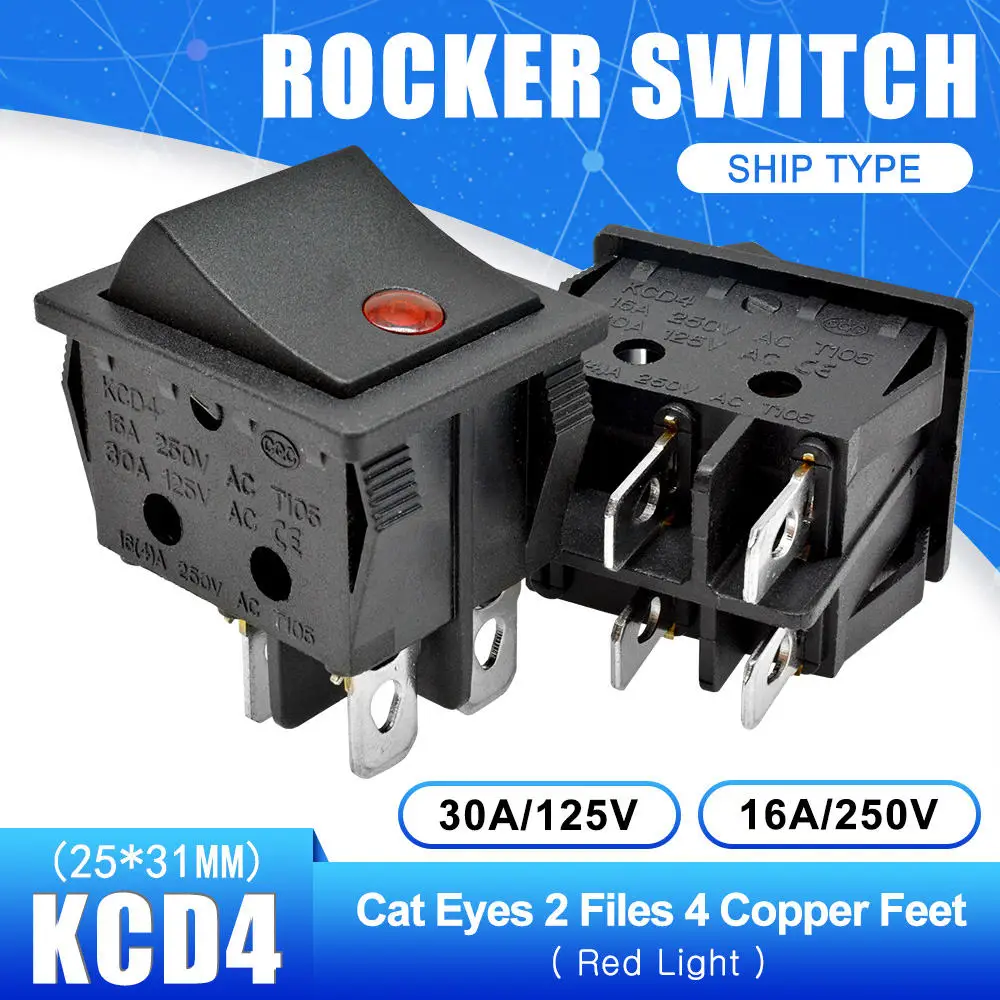 Cat Eye On-Off 4 Pin KCD4 кулисный переключатель ВКЛ-ВЫКЛ 2 положения 4 контакта электрооборудование с светильник выключатель питания 16A 250VAC/30A 125VAC 25*31MM - Цвет: Cat Eye On-Off 4 Pin