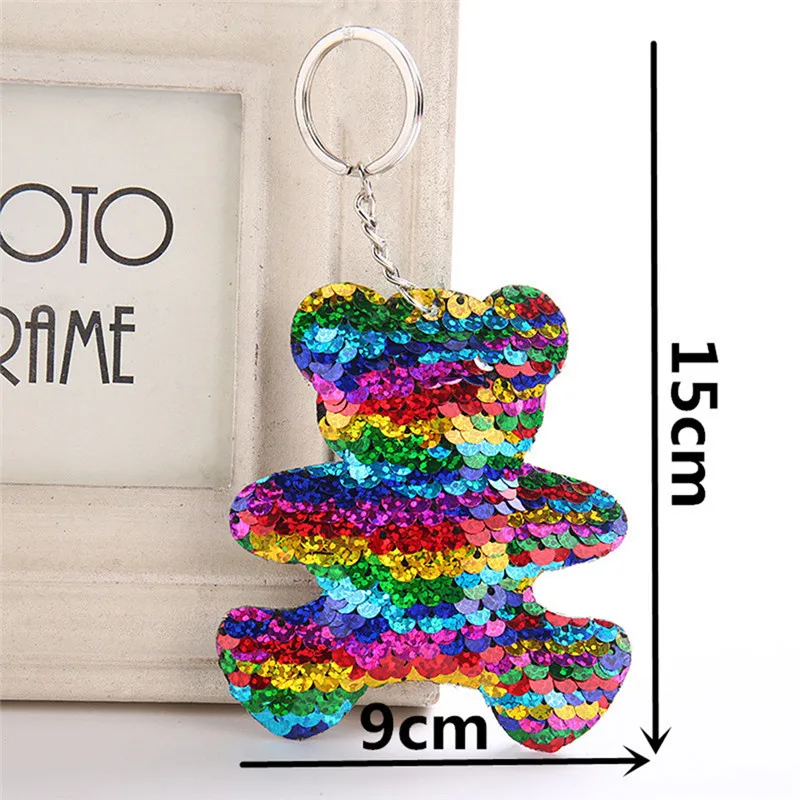 Cute Sequins Key Ring For Women Glitter Bear/Heart/Cat/Star Shape Chain Handbag Purse Pendants Gifts Girls | Украшения и