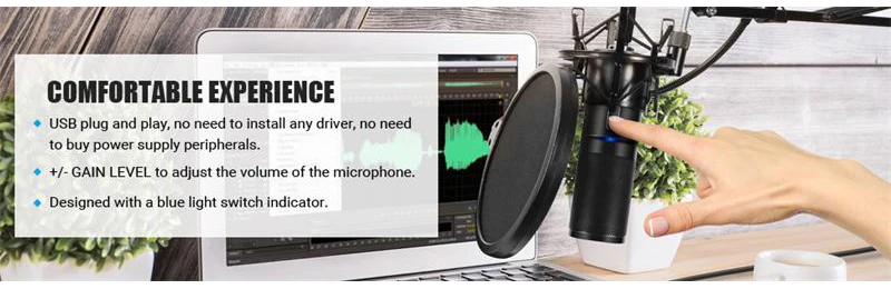 FELYBY Q9 компьютерный USB микрофон для живого потока Braodcasting YouTube проводной конденсаторный микрофон