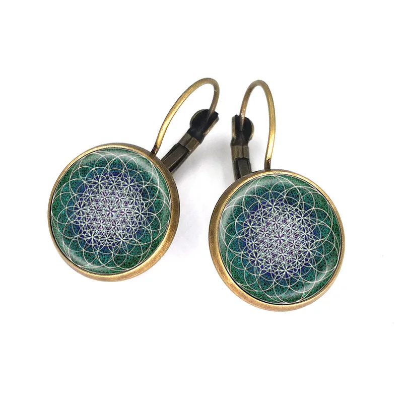 3 пары/Лот Оптовая продажа стеклянные серьги кабошон цветок жизни Ом Символ