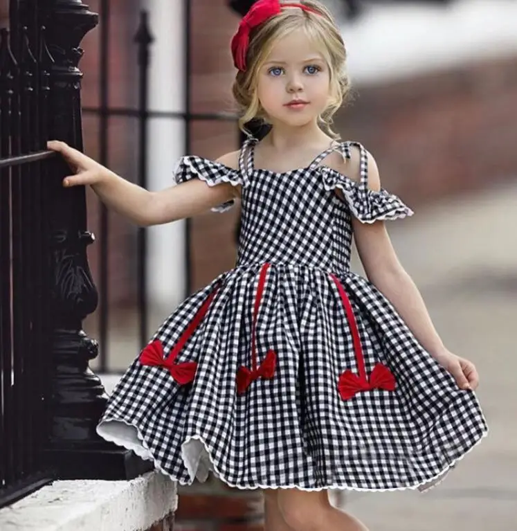 european girls summer dress 2019 new kids cotton plaid dresses cute girl bow fashion Children clothes | Детская одежда и обувь