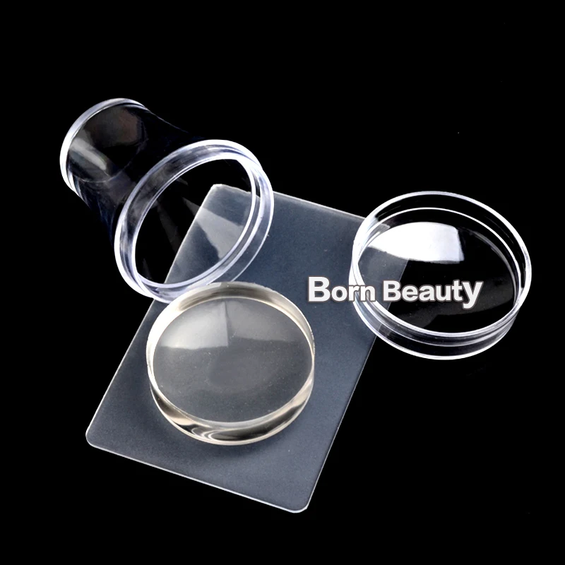 1set 4cm Clear Jelly Silicone Nail Art Stamping Stamper Scraper with Cap Polish Template Transfer Stamp Manicure Tools | Красота и