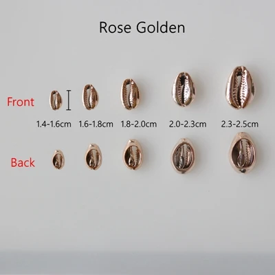 Rose golden 1.4-1.6 10 шт./лот) 1,4-2,5 см натуральный Каури ракушки соединить Подвески бусины Золотое серебро покрытие для DIY ювелирные аксессуары - Цвет: Rose golden 1.4-1.6