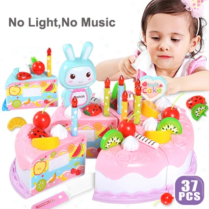 37pcs no light music 37-94 шт ролевые игры кухонные игрушки резка «сделай сам» фруктовый игрушечный торт миниатюрная еда для кукол ролевая игра для детей Подарки - Цвет: 37pcs no light music