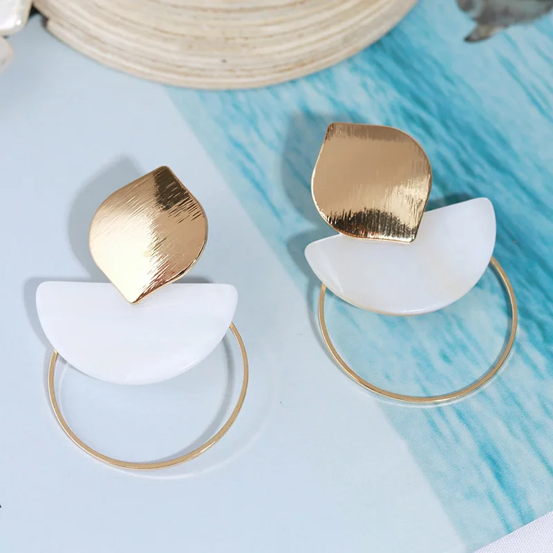 Женские Геометрические висячие серьги Boho Shell богемные с металлическими листьями