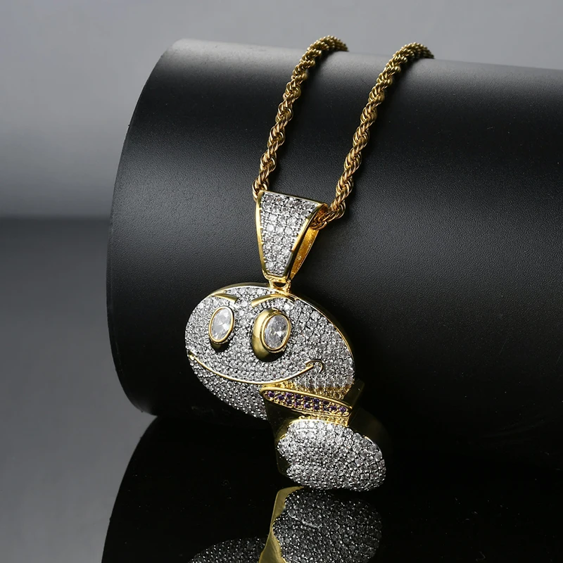 

Men's Hip Hop Bling Bling Iced Out Expression Drinking Coffee Necklaces Luxury Gold Color Men Chain Fashion Jewelry