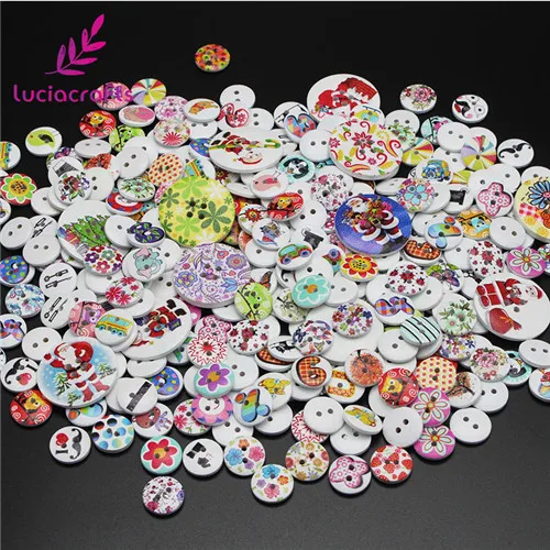 Lucia crafts 50 г, прибл. 80 шт случайный смешанный размер круглые деревянные пуговицы окрашены DIY Швейные принадлежности для скрапбукинга E0232 - Цвет: Mixed 2