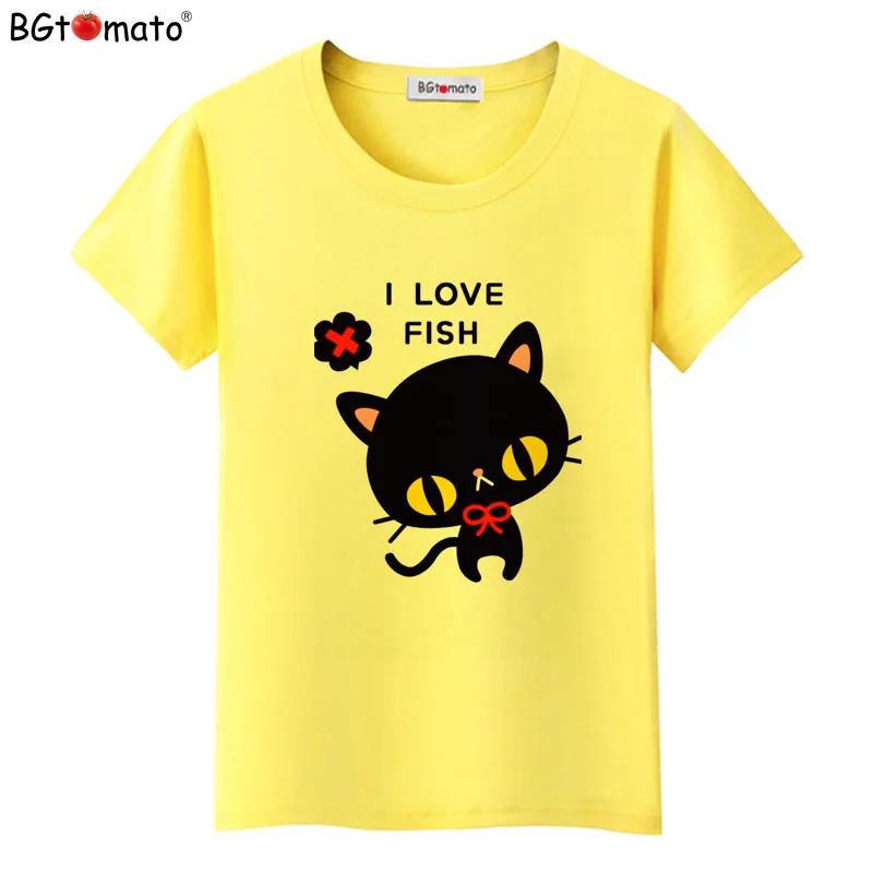 Футболка BGtomato I love my fish black cat топы футболки супер милая Милая женская футболка