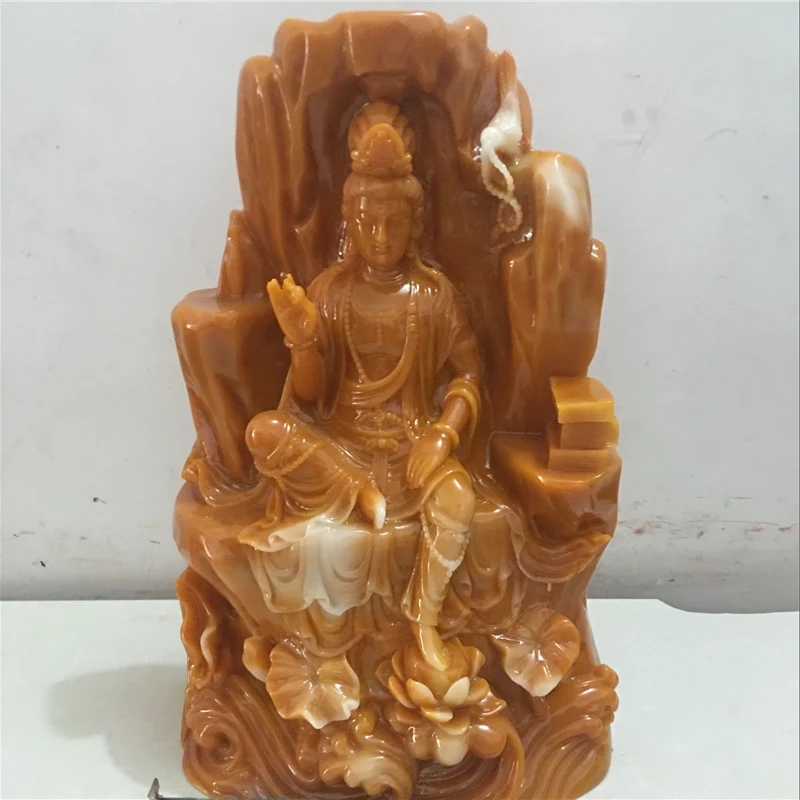 47cm Large Huge- high-grade HOME family efficacious Talisman Mascot Guan yin Buddha Natural yellow jade carving Sculpture statue | Дом и сад