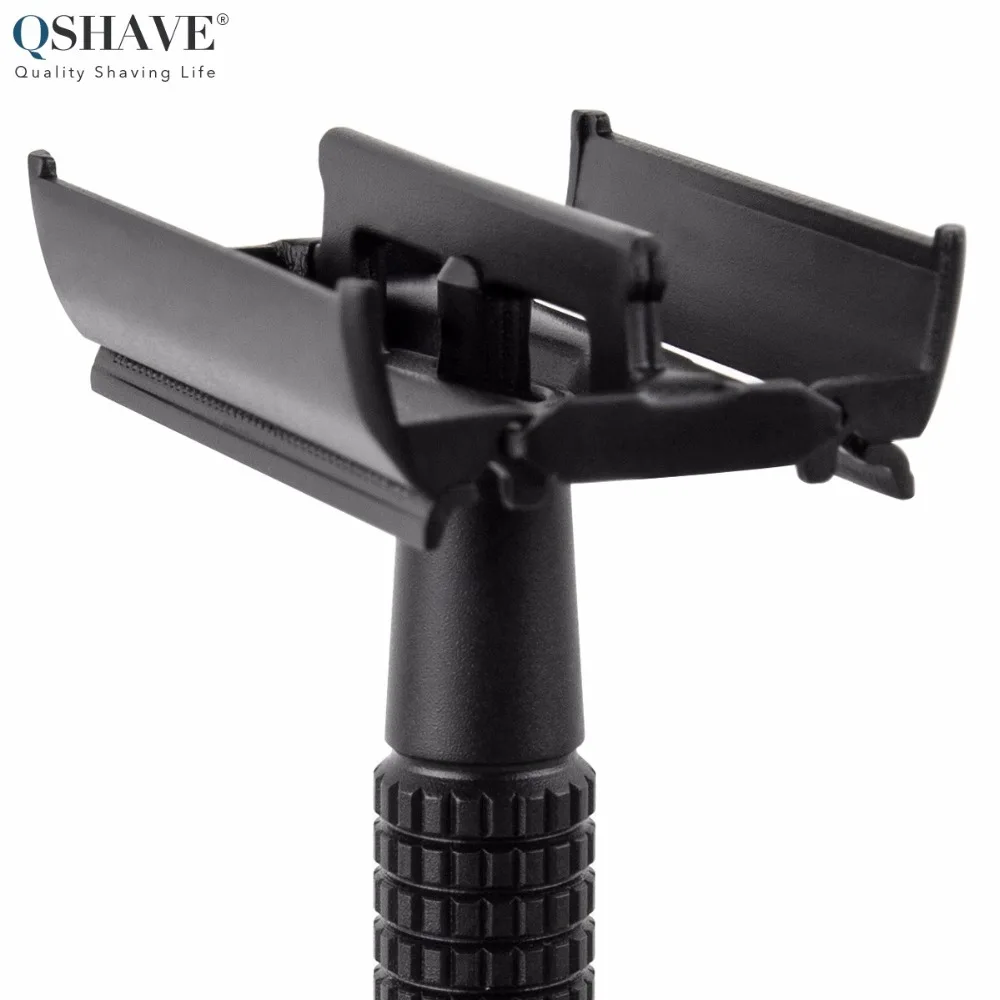 Безопасная бритва Qshave IT с матовым черным стальным покрытием, Классическая Безопасная бритва с длинной ручкой и открытой бабочкой 11,4x4,3 Weishi с 5 лезвиями