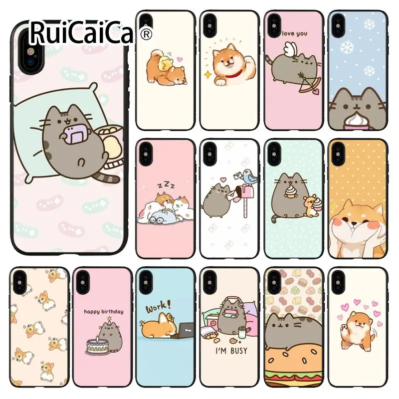 Ruicaica каваи молан мультфильм аниме собака кошка черный ТПУ чехол для телефона iPhone 8 7 6 6S Plus 5 5S SE XR X XS MAX Coque Shell