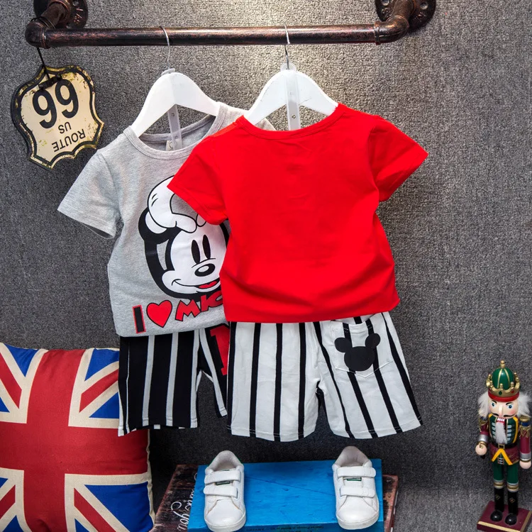 2018 Summer Children Clothing Sets Mickey Kids Clothes 2pcsTracksuit for Boy Pajamas Sport Suits T-shirt+Stripe Shorts 2-7 |