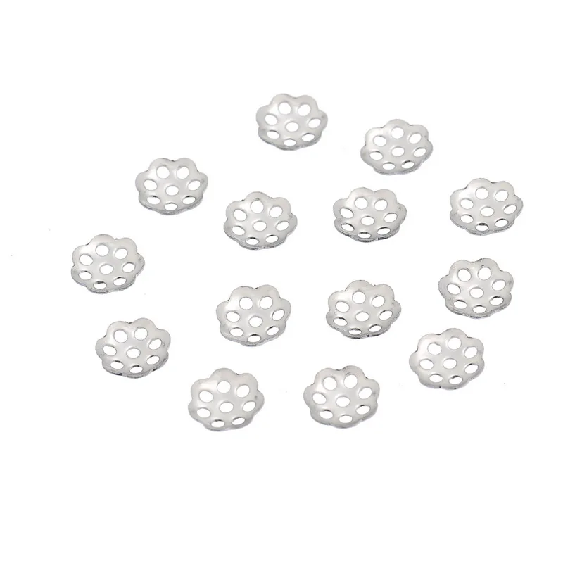 Мода 2016 100 шт. бусины серебристого цвета из нержавеющей стали с цветами 6 мм (2/8