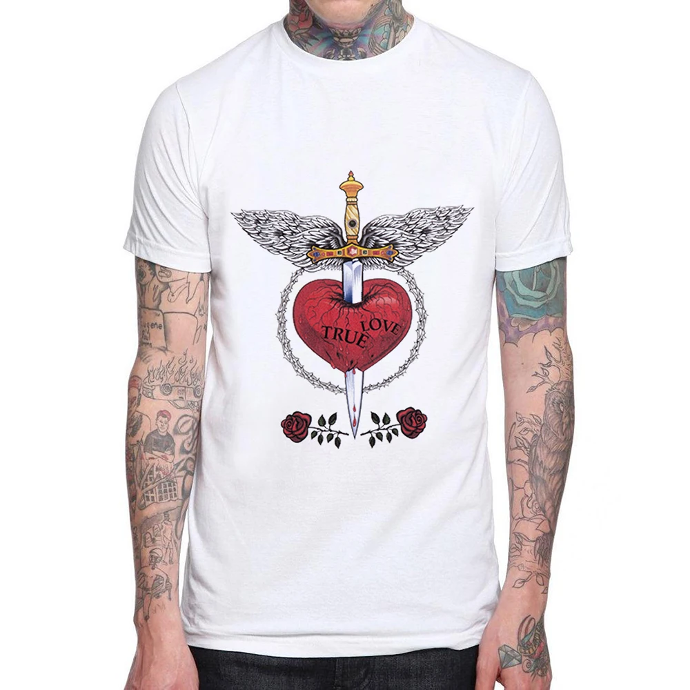 

Love True Design Men T Shirt Rose Heart Creative Personality 100% Cotton Short T Shirts Mens Tees Tops Man Clothes Size XS-XXXL