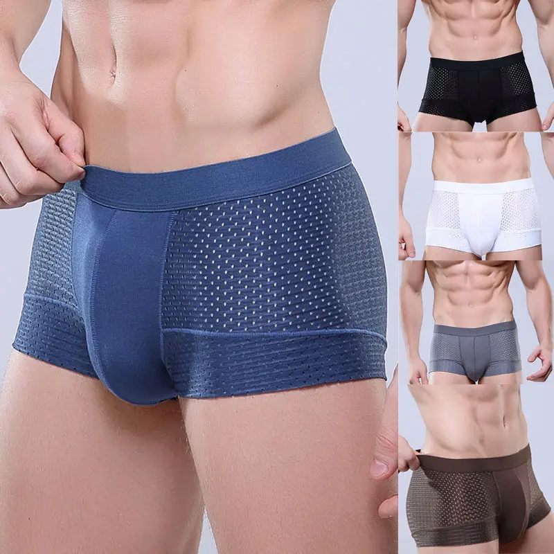 

2020 ITFABS New Men Sexy Soft Net Eyes Breathable Underwear Boxer Bulge Pouch Underpants Breathable Boxers