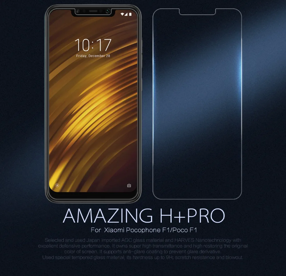 Пленка Nillkin из закаленного стекла для Xiaomi Pocophone F1/Poco F1 Amazing H + Pro Nano Противоударная 9H