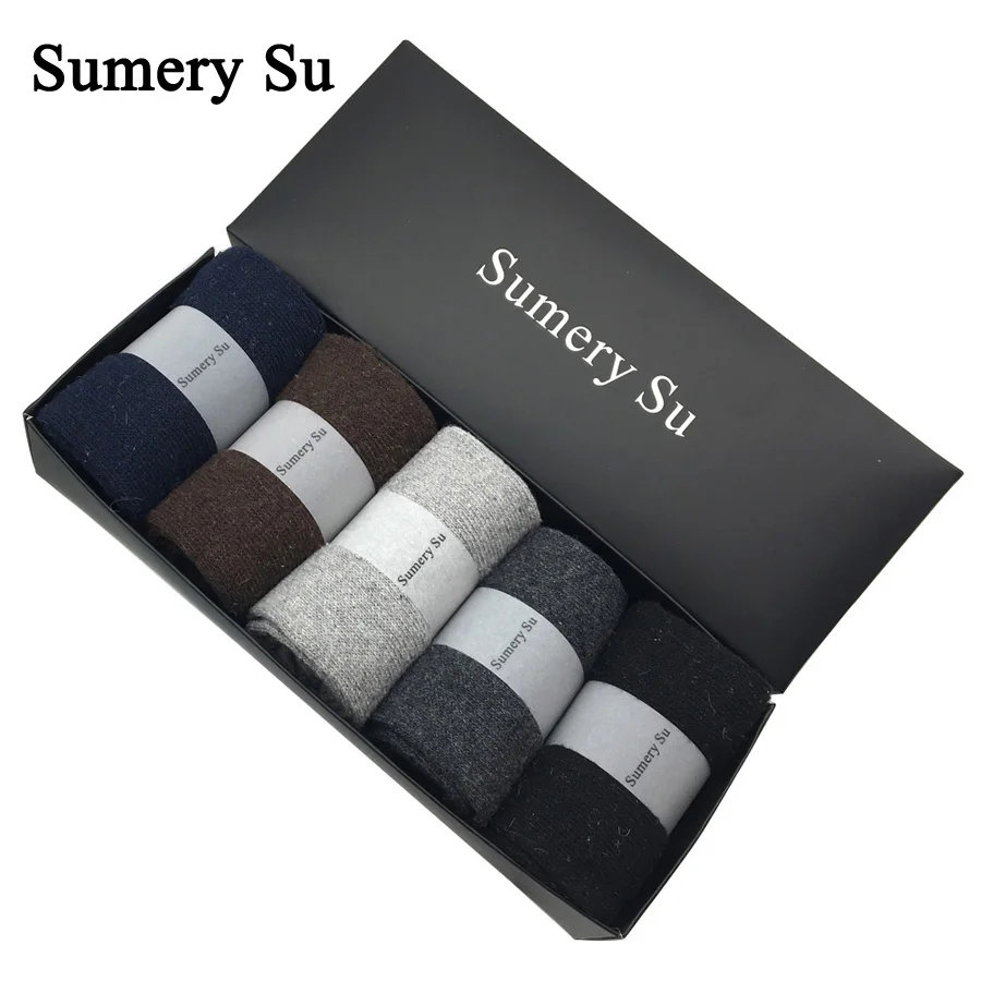 5 Pairs/Lot New Wool Men Female Socks Brand Fashion Winter Warm Cashmere Socks Breathable Solid Colors  Meias Mens Sweet Gift