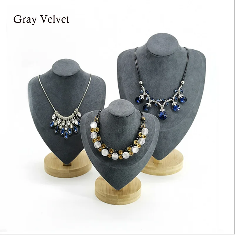 

Show 3 Options Model Wooden Beige Velvet Jewlery Display Necklaces Bust Pendants Stand Choker Holder Jewlery Rack