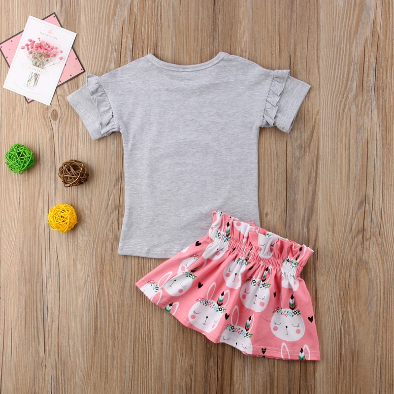 Милые летние комплекты из 2 предметов для новорожденных девочек серая футболка с