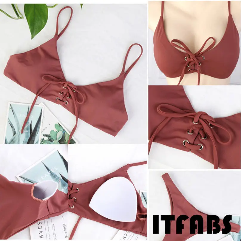 Женский комплект бикини с пуш-ап бюстгальтером пляжный купальник купальный