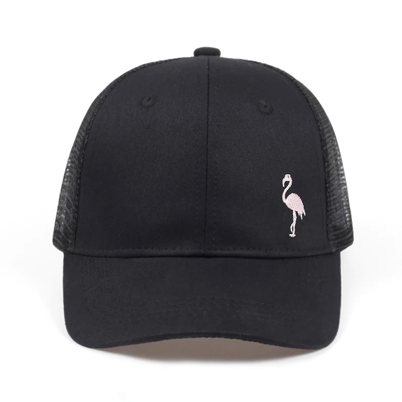 Бейсболка унисекс хлопковая кепка от солнца с вышивкой фламинго в сеточку