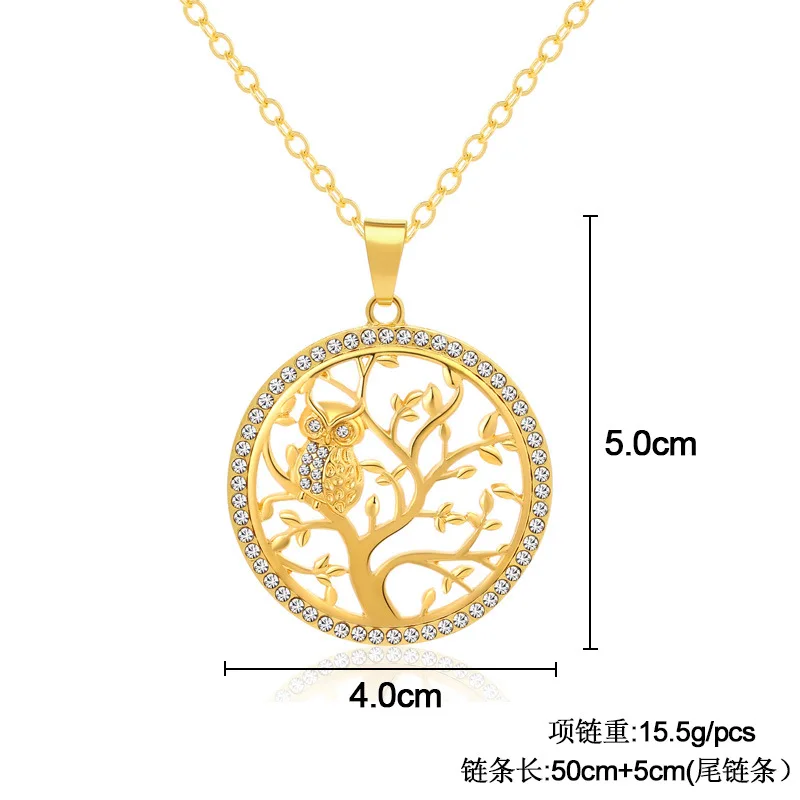 Fashion Jewelry Hollow Tree of Life CZ Round Owl Pendant Necklace For Women Good Gift | Украшения и аксессуары