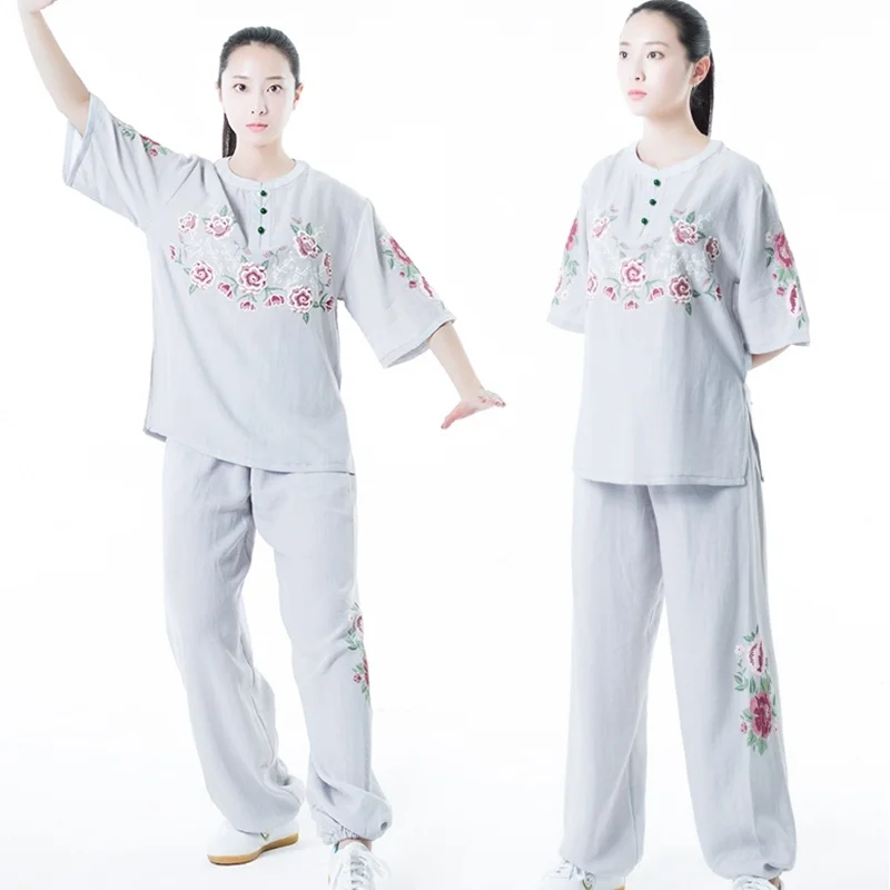 Традиционная китайская одежда для женщин лето 2019 униформа Тай Чи с коротким