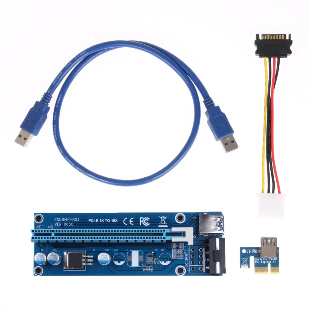 Удлинитель PCI E для майнера BTC Райзер карта Express от 1x до 16x USB 3 0 SATA 4Pin IDE блок питания