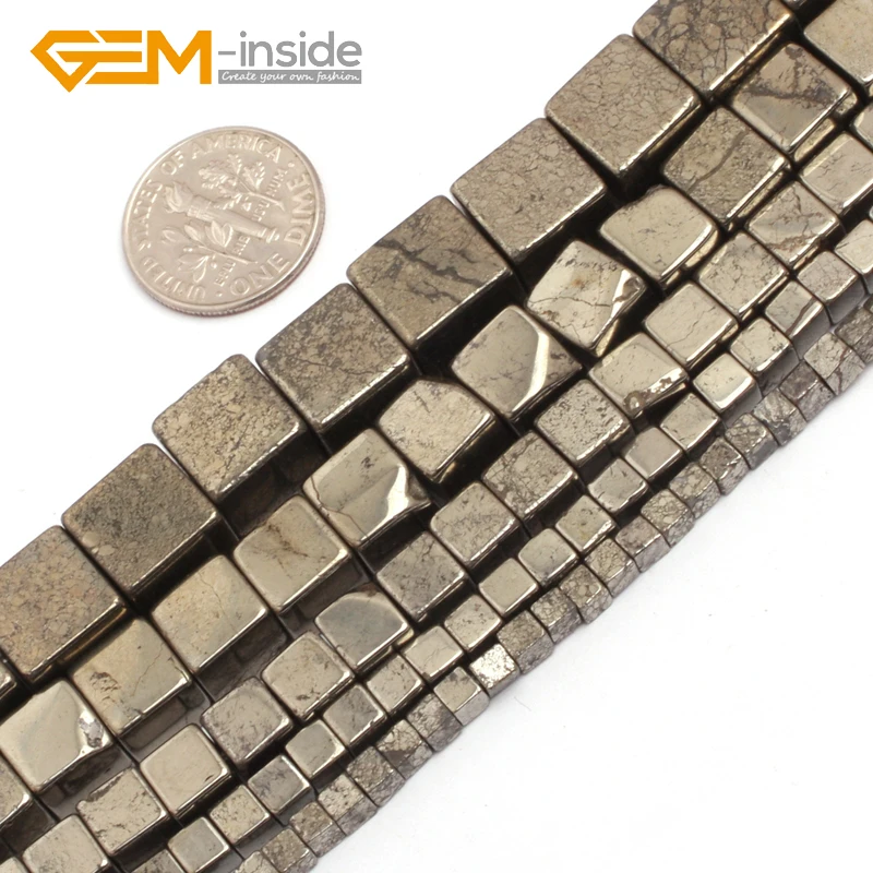 

3mm 4mm 6mm 8mm 10mm 12mm 14mm Natural Gray Pyrite Square Cube Beads For Jewelry Making 15" Strand DIY Gem-inside