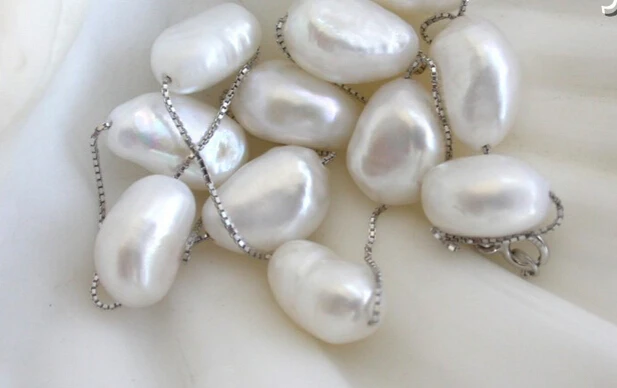 ddh002621 white baroque freshwater pearl silver chain necklace | Украшения и аксессуары