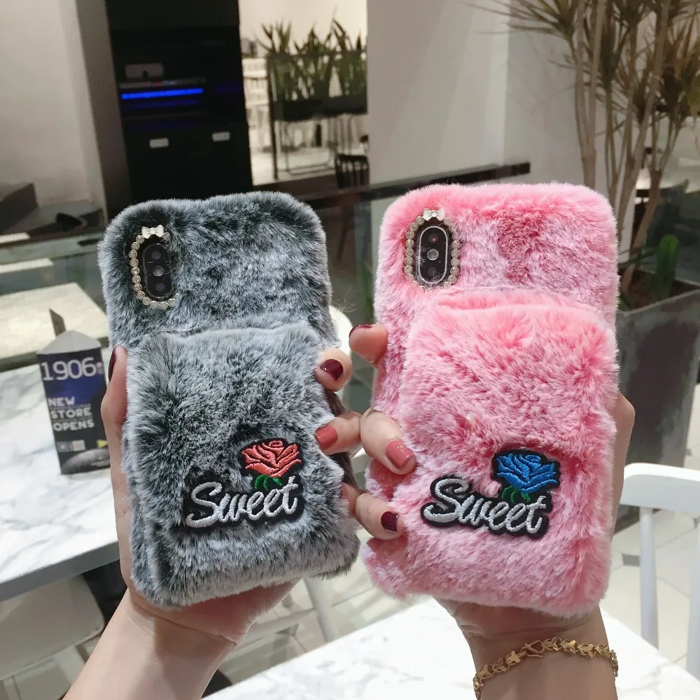 Милый плюшевый Меховой чехол для Apple iphone 6 7 8 10 Plus X XR XS Max IP 6plus 7plus 8plus XSmax новые