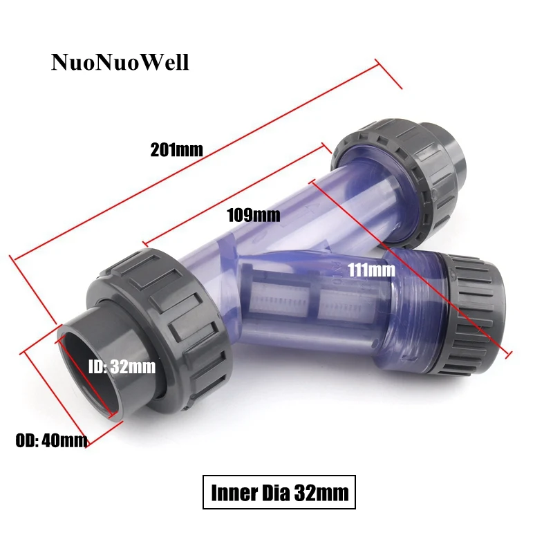 Inner Dia 32mm 1 шт. прозрачный НПВХ y-тип фильтр аквариумный аквариум адаптер для ПВХ труб оросительные фильтры садовые водопроводные соединители - Цвет: Inner Dia 32mm