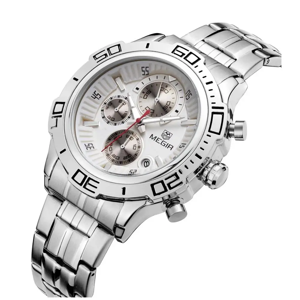 MEGIR Мужские Хронограф повседневные часы люксовый бренд кварцевые наручные