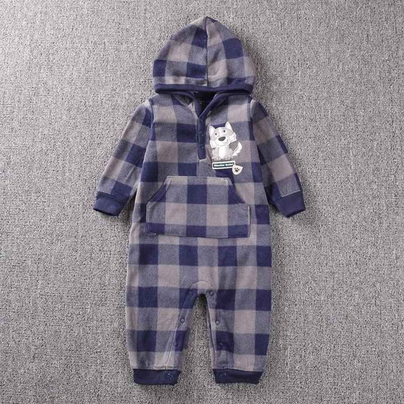 Winter One-piece Long Sleeve Thicken Coral Fleece Infant Baby Rompers Cartoon Jumpsuit Boys Girls Overall Hooded Out clothes | Детская