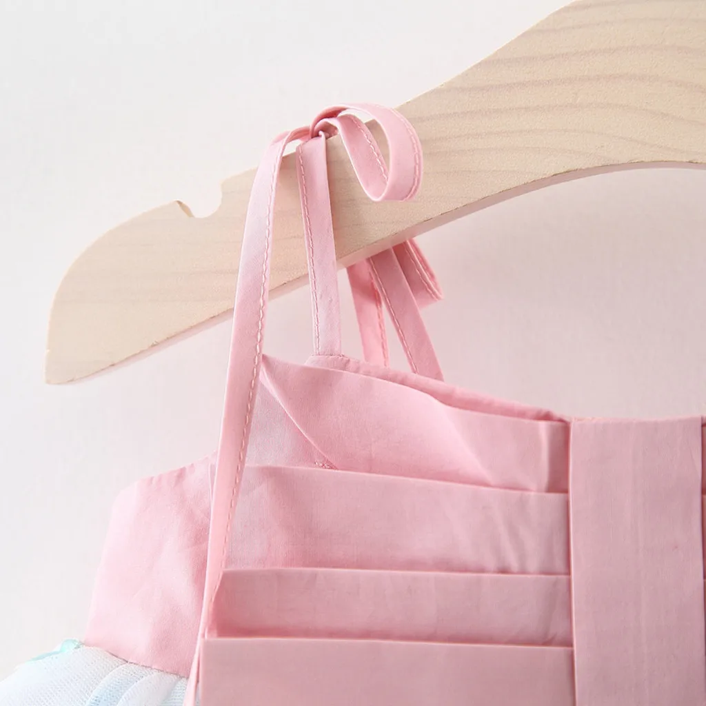 Платье для маленьких девочек на бретельках с фатиновым принтом летние платья