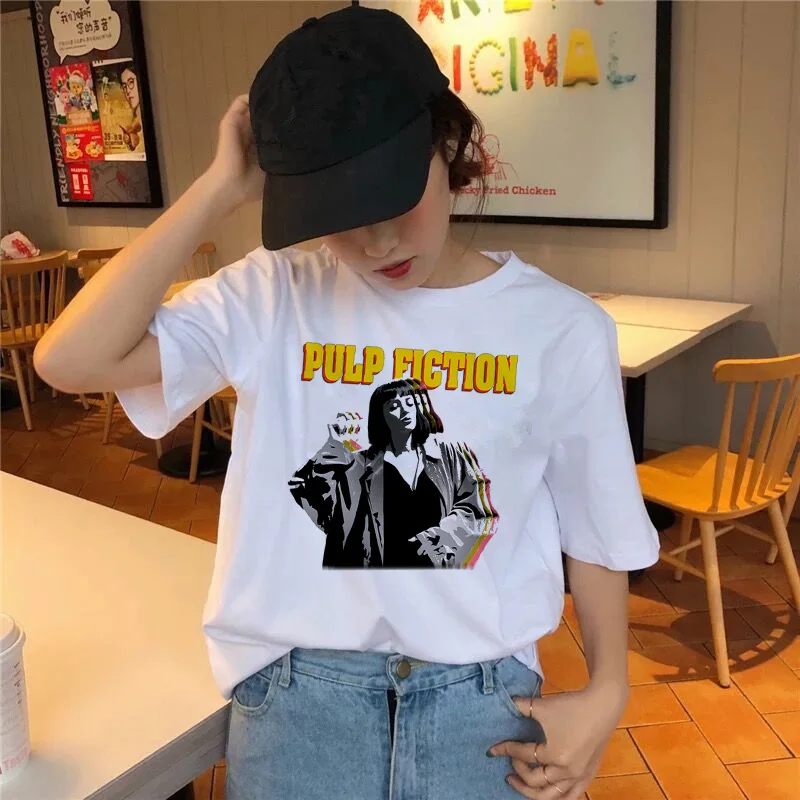 Женская футболка pulp fiction в Корейском стиле с фильмом Топ для женщин и девочек