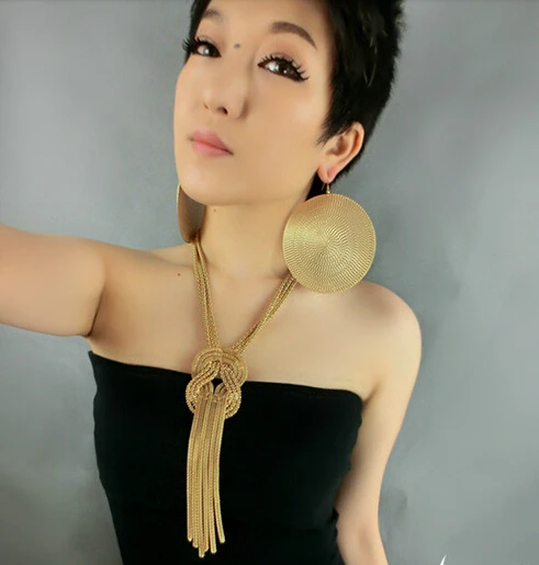 Модное женское массивное Золотистое Ожерелье с несколькими цепочками и узелком