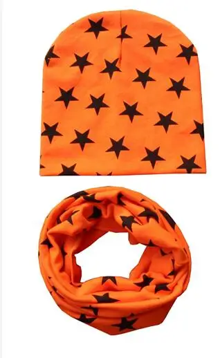 orange star Коллекция года, осенне-зимний детский комплект с шапкой со звездой и смайликом, детский головной убор на весну, теплые детские вязаные шапки с воротником, комплекты хлопковая детская шапка и шарф - Цвет: orange star