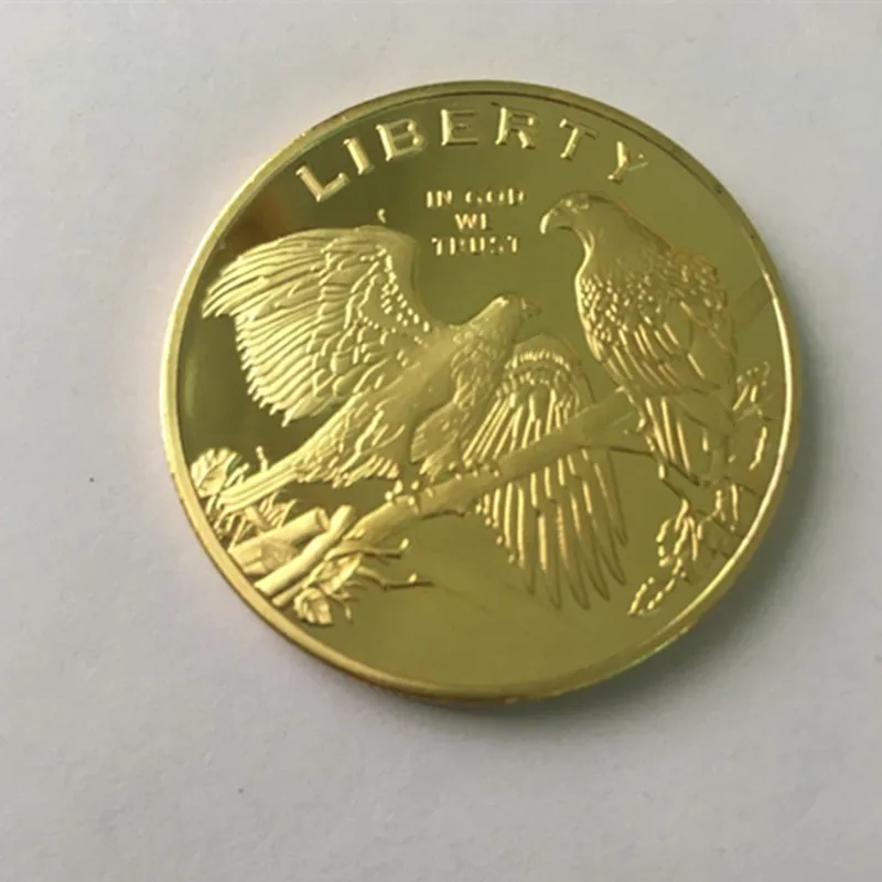 

10 pcs No magnetic Rare animal badge American bald eagle brass core plated gold souvenir coin