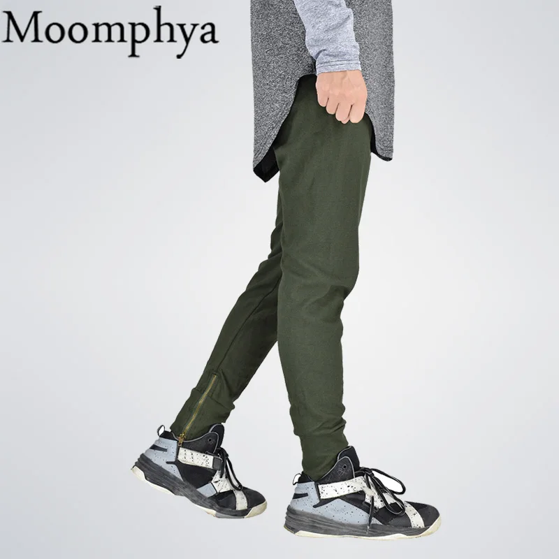 Moomphya/2017 Side Zip Треники осень узкие боковые молнии Штаны уличная Army Green Военная в
