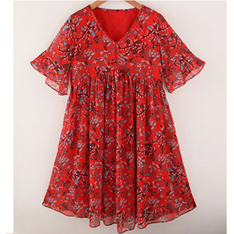Женское шифоновое платье AIYANGA повседневное облегающее красное с принтом