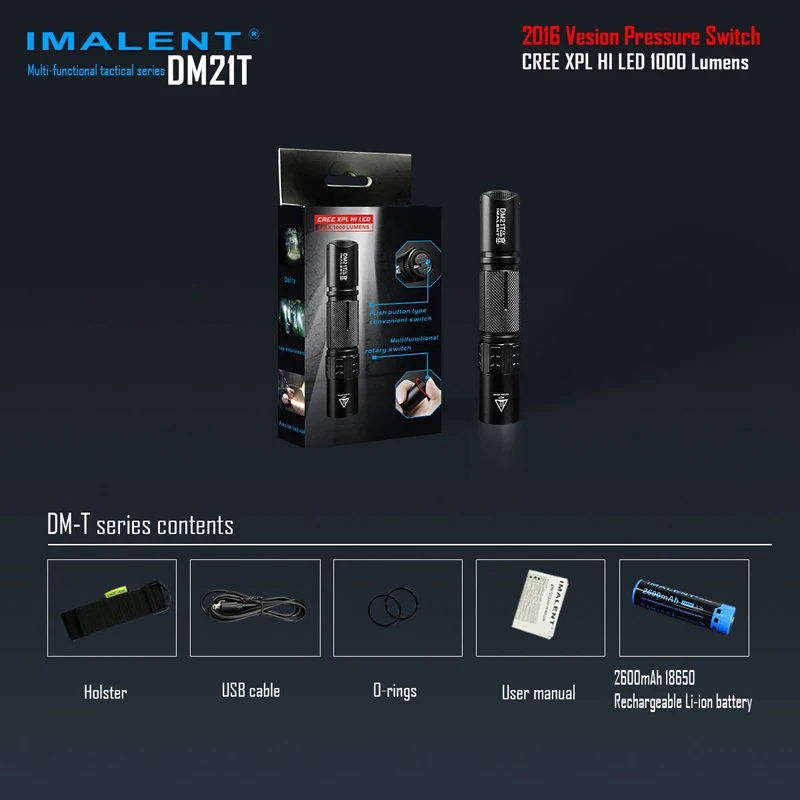 2016 IMALENT DM21T CREE XPL HI светодиодный 1000 люмен USB Перезаряжаемый Многофункциональный