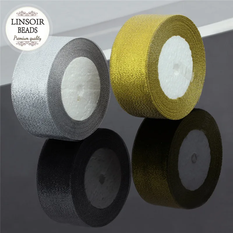 25 ярдов лента с золотым луком в подарочной упаковке серебристая блестящая