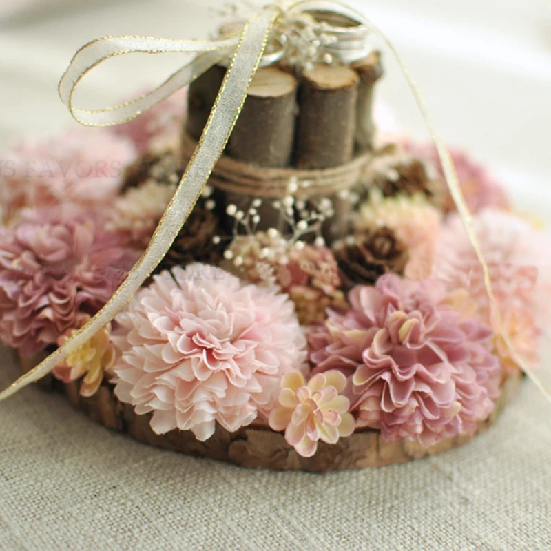 shipping1pcs натуральный деревянная карусель розовый фруктовых деревьев обручальное украшение подушки клина брак хорошая идея