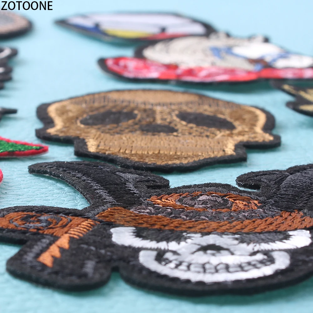 ZOTOONE 14Pcs Punk Skull Patch for Clothing Vintage Embroidered Clothes Patches Application Badges Stickers Applique Garment | Дом и сад