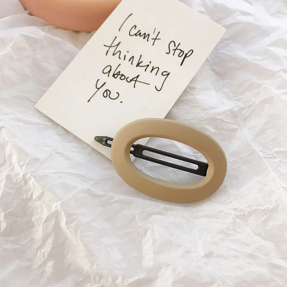 Oval light coffee Корея мода сплошной цвет скраб смолы заколки для волос геометрические полые овальной формы шпильки аксессуары для волос для женщин - Цвет: Oval light coffee