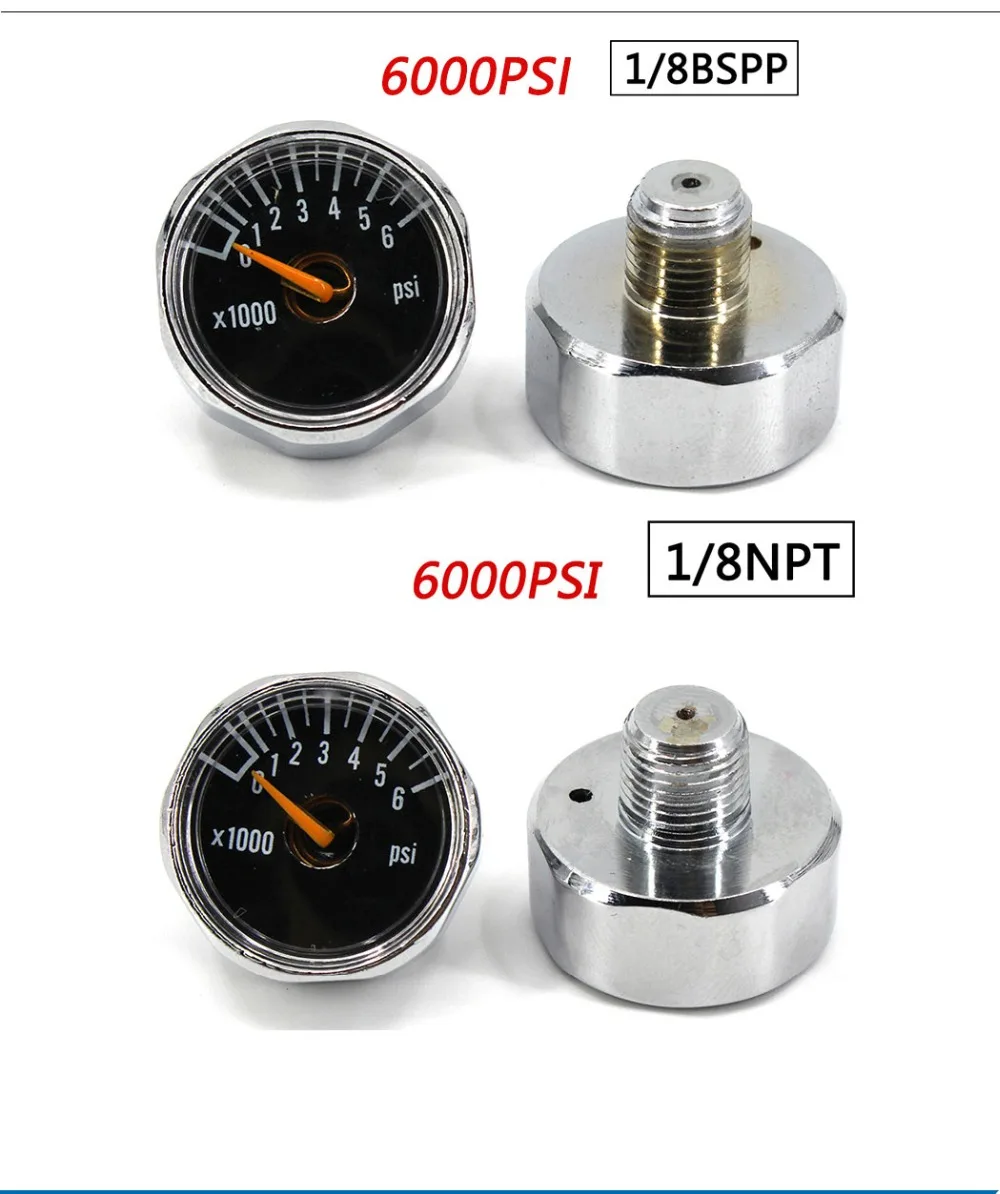 PCP Пейнтбол Airforce насосный клапан с фокусным расстоянием 25 мм M8x1 M10x1 1/8NPT 1/8BSPP 1 дюйм Мини Давление датчик Подводное манометр 20mpa 30mpa 40mpa