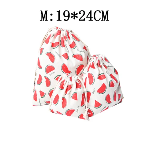 Red M 1 шт., фруктовая Хлопковая Сумка на шнурке, женская косметичка для путешествий, косметичка, обувь, органайзер для хранения ткани, сумки, маленький кошелек для монет, карман - Цвет: Red M